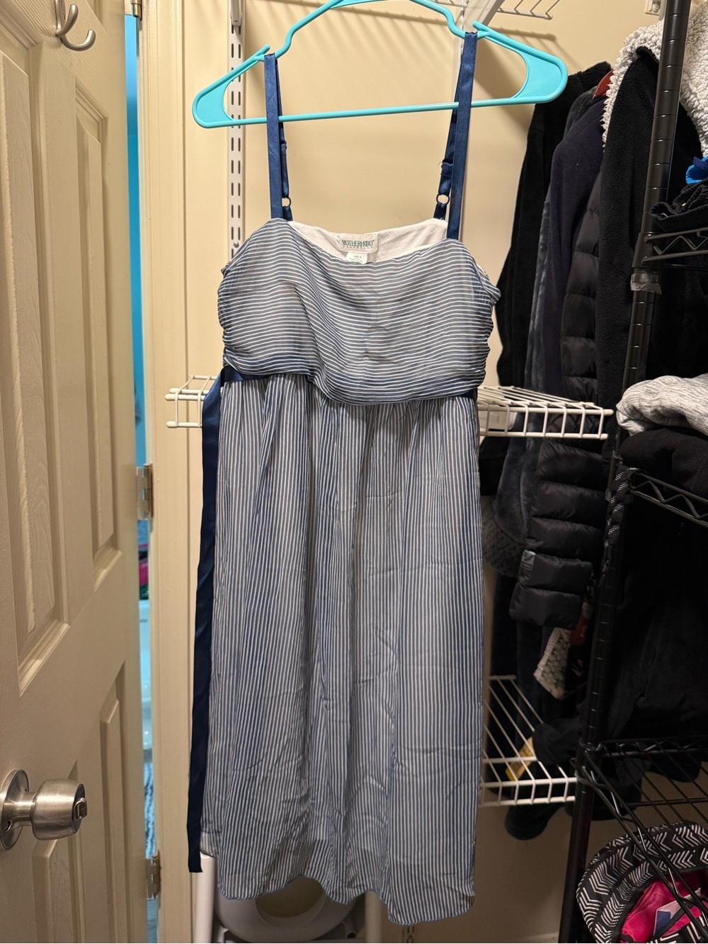 Motherhood Maternity White and Blue Striped Maternity Dress - Picture 1 of 2